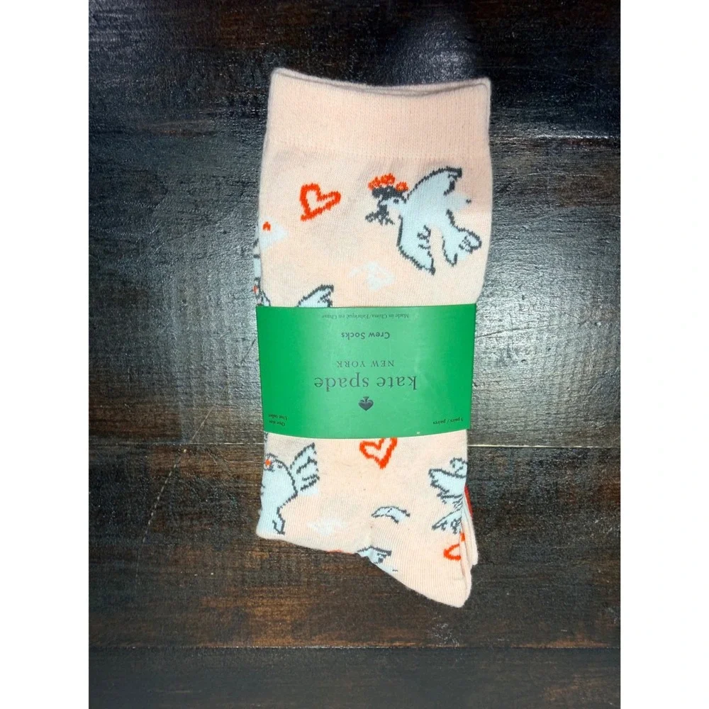 Kate Spade‎ New York 3 Pack Crew Socks Pink Bird Heart Red White One Size